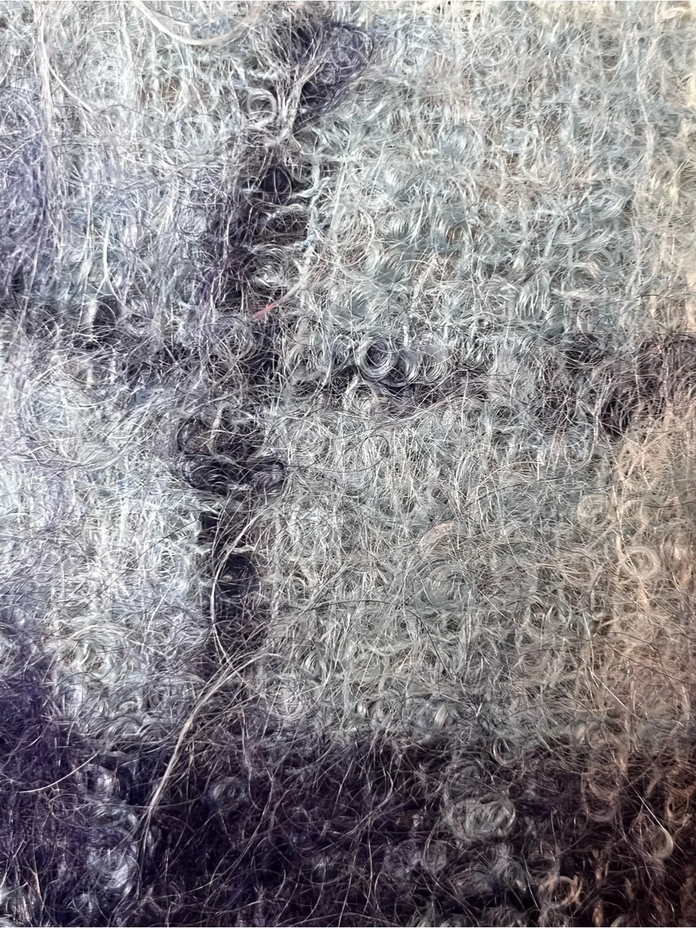 Vtg All Mohair Pile 70% Mohair 30% Wool Made in Scotland 59’x24’ Blue White